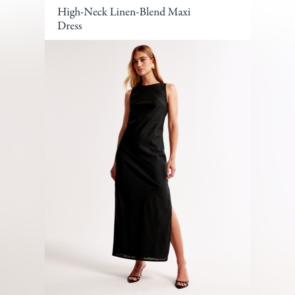 High Neck Linen Blend Maxi Dress